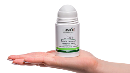 Hand holding Lavilin 72-hour roll-on deodorant