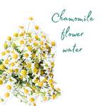 Chamomile flower water with white and yellow flowers on a black background, promoting anti-dandruff benefits.