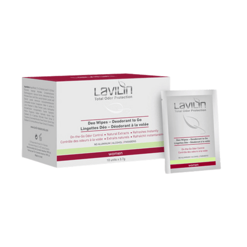 Women Deo Wipes - Deodorant to go, packaged in a box with individual sachets, featuring a clean and simple design.
