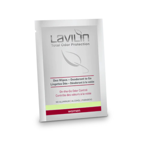 Women Deo Wipes package featuring a sleek design with a white background and green accents, labeled for on-the-go odor con...