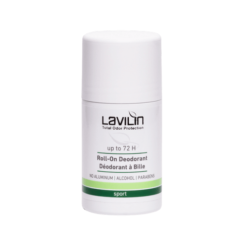 Roll-on sport deodorant with a white container and green accents, labeled for 72-hour protection.